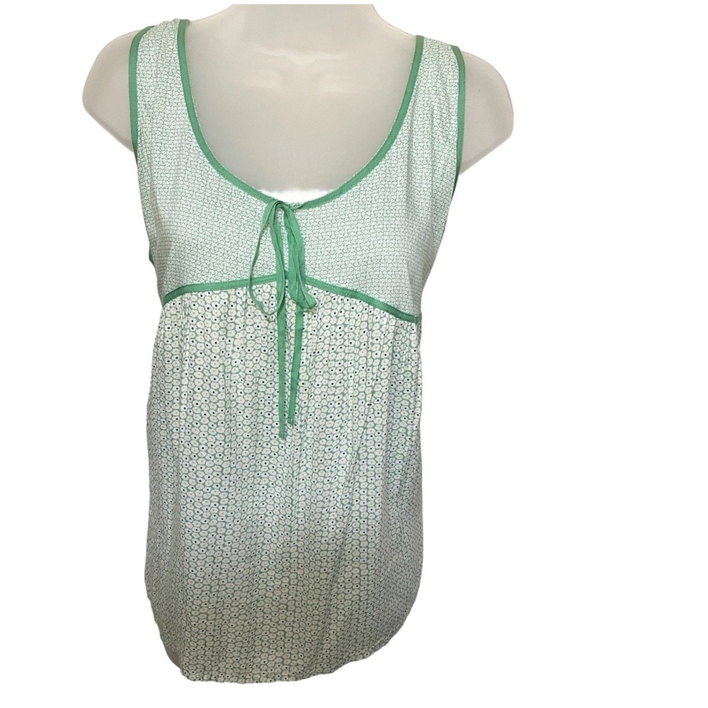 Old Navy Y2K Babydoll Top Xl Bow Ribbon Green White Floral Sleeveless